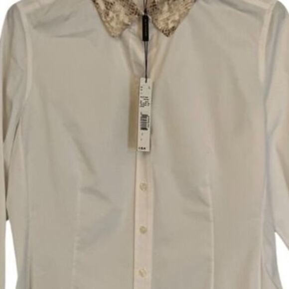 Elie Tahari Blouse Womens Size L White Long Sleeve Button Front Animal Print NWT - Picture 3 of 7